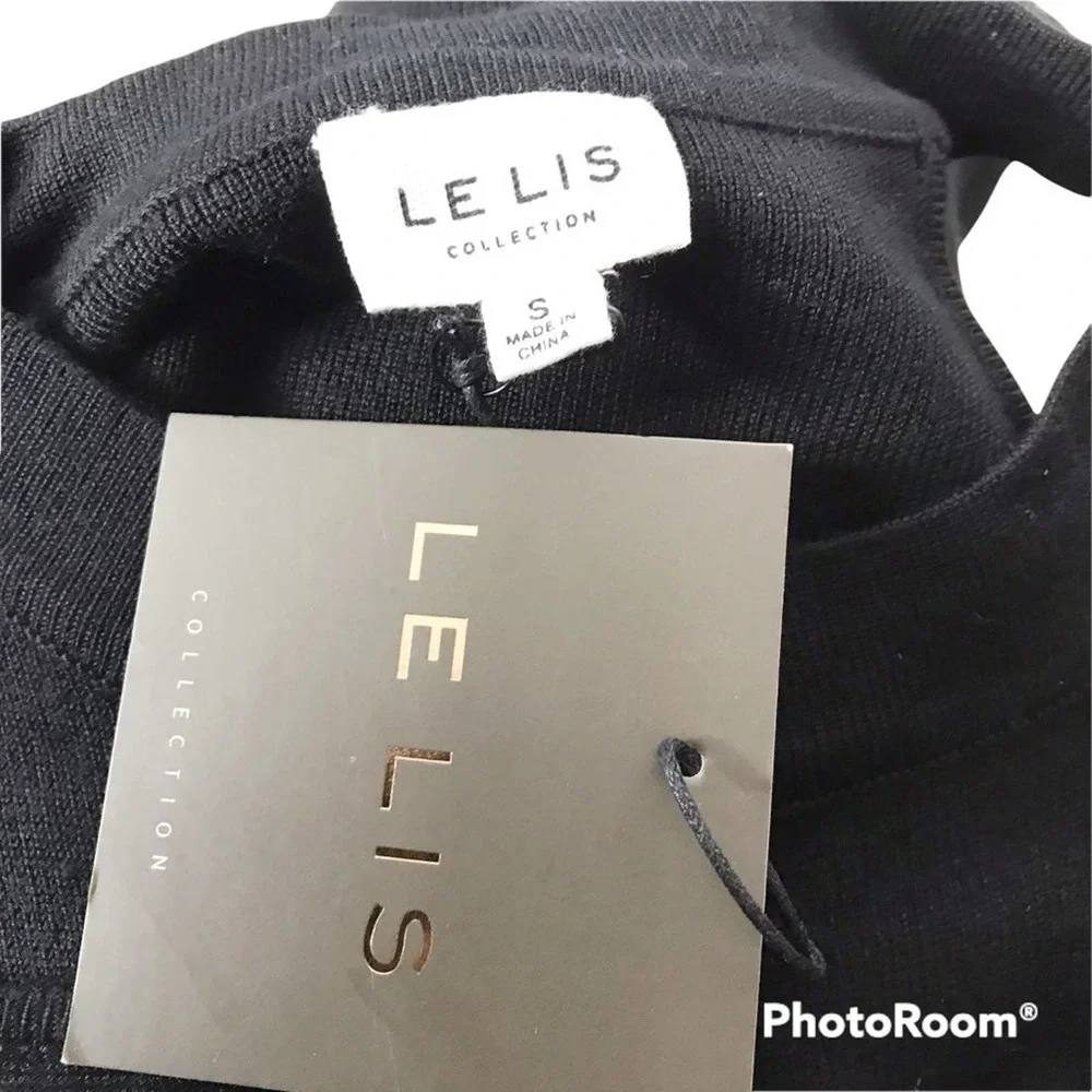 Le Lis black asymmetric sleeve black sweater dress size S NWT - Picture 4 of 4